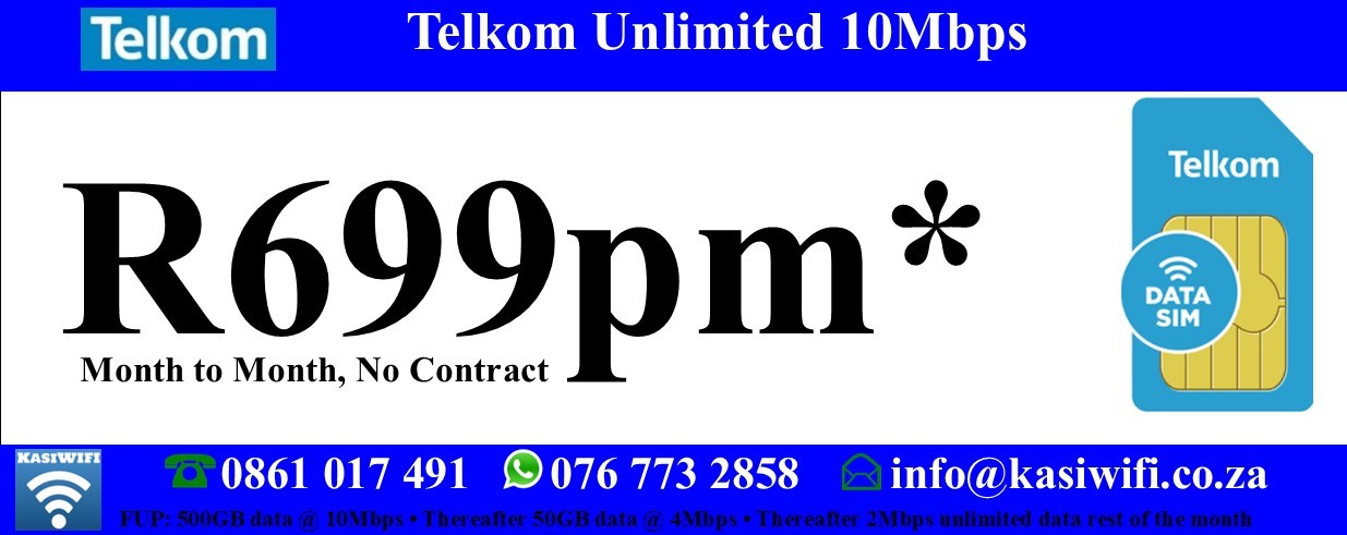 KasiWIFI Telkom Unlimited 10Mbps R799 KasiWIFI Telkom Unlimited 10Mbps R799